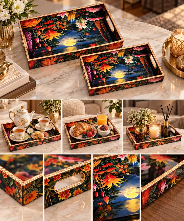 Premium_Nocturnal_Moonlit_Landscape_&_Exotic_Floral_Print_Serving_Tray_|_Decorative_Wooden_Serving_Tray_With_Cutout_Handles_For_Home_Decor,_Living_Room,_Dining,_And_Coffee_Table_(Set_Of_2)