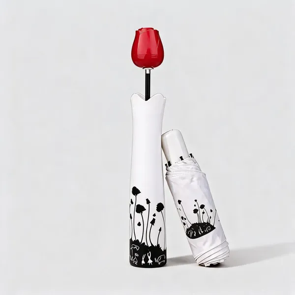 White_Polyester_Rose_Flower_Bottle_Folding_Rain_&_Sun_Umbrella_For_Women