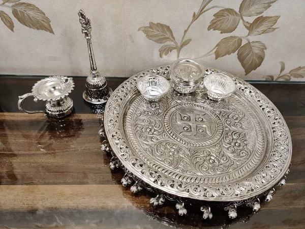 German_Silver_Traditional_Pooja_Thali_Set_With_Stand_Pack_Of_6