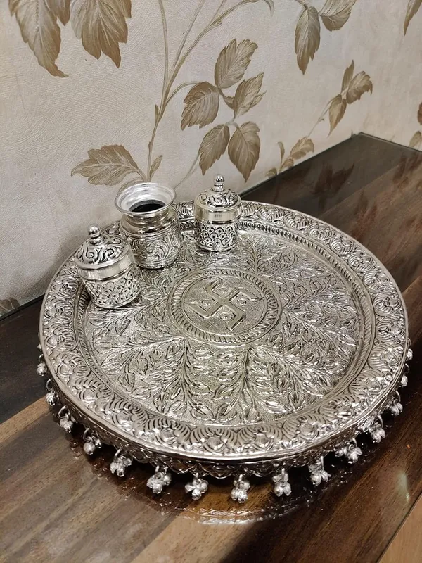 German_Silver_Traditional_Pooja_Thali_Set_Pack_Of_4