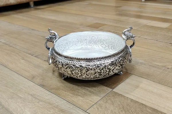 German_Silver_Peacock_Engraved_Urli_Bowl_Set_Of_2