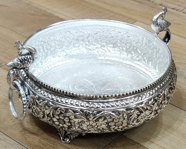 German_Silver_Peacock_Engraved_Urli_Bowl_Set_Of_2