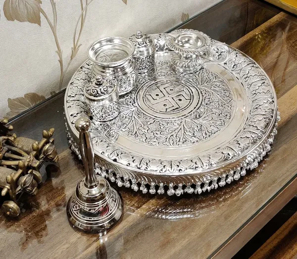 German_Silver_Traditional_Pooja_Thali_Set_Pack_Of_6