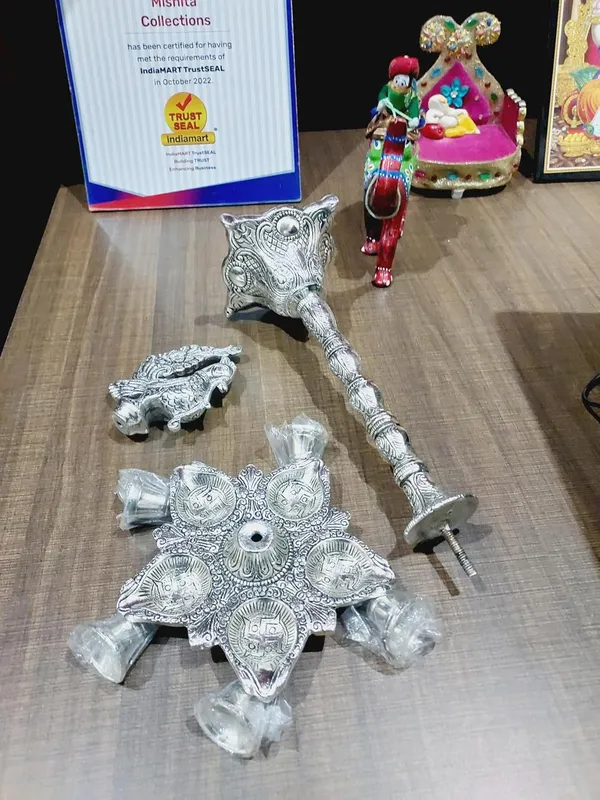 German_Silver_Antique_Peacock_Pooja_Oil_Lamp_Stand_Pair