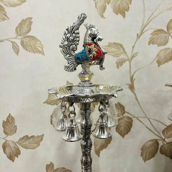 German_Silver_Antique_Peacock_Elephant_Base_Pooja_Diya_Stand_Pair