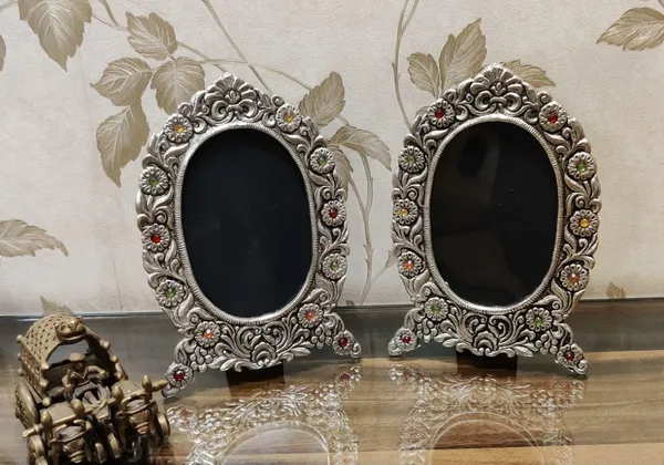 German_Silver_Antique_Oval_Photo_Frame_Set_Of_2