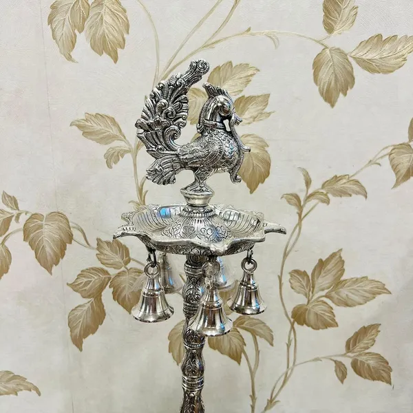 German_Silver_Antique_Peacock_Elephant_Base_Pooja_Samai_Diya_Set