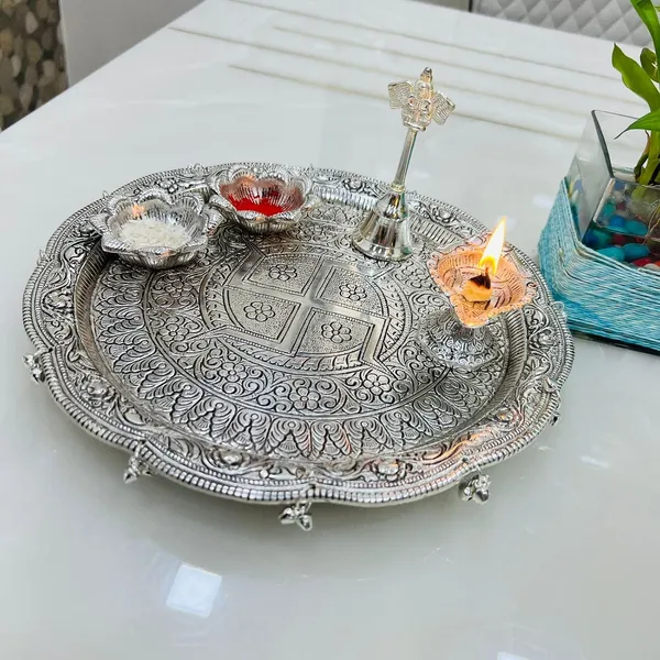 German_Silver_Traditional_Pooja_Thali_Set_Pack_Of_5