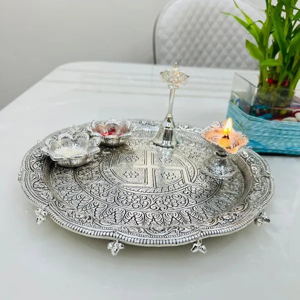 German_Silver_Traditional_Pooja_Thali_Set_Pack_Of_5