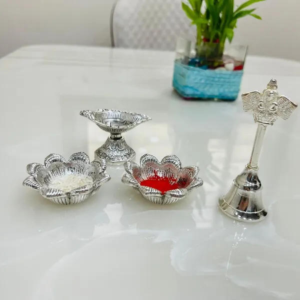 German_Silver_Traditional_Pooja_Thali_Set_Pack_Of_5