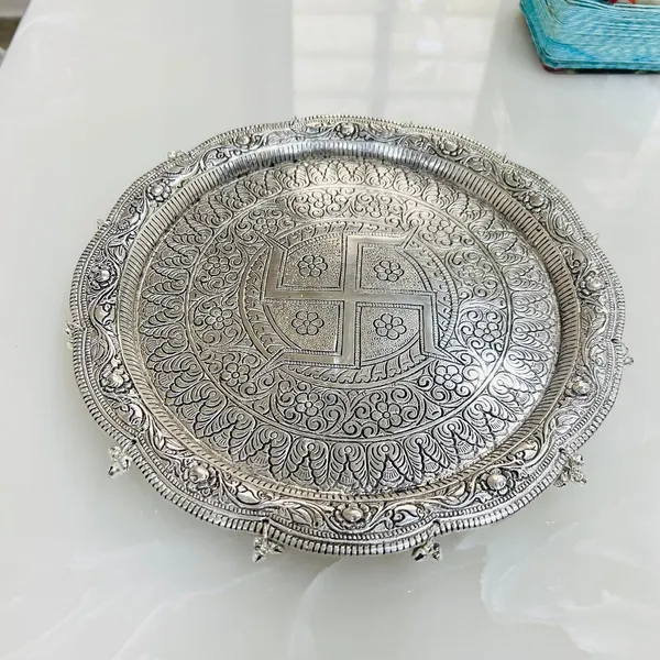 German_Silver_Traditional_Pooja_Thali_Set_Pack_Of_5