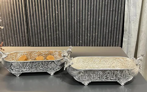 German_Silver_Antique_Embossed_Peacock_Dry_Fruit_Serving_Platter