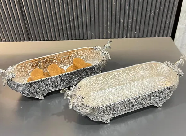 German_Silver_Antique_Embossed_Peacock_Dry_Fruit_Serving_Platter