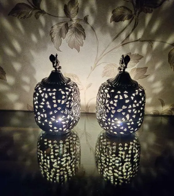 German_Silver_Peacock_Carved_Tea_Light_Candle_Holder
