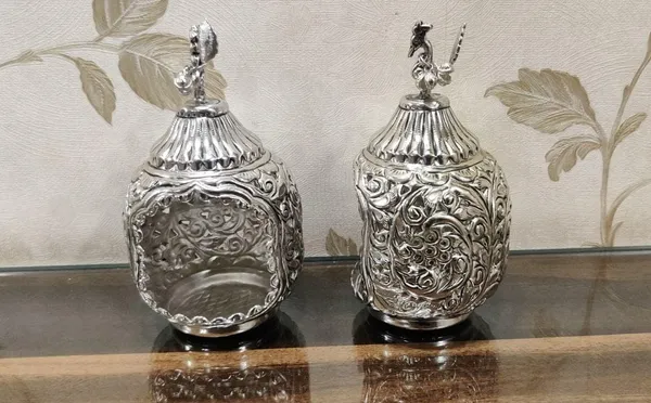 German_Silver_Peacock_Carved_Tea_Light_Candle_Holder