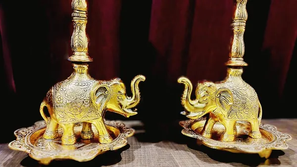 Brass_Antique_Peacock_Elephant_Base_Pooja_Diya_Stand_Pair