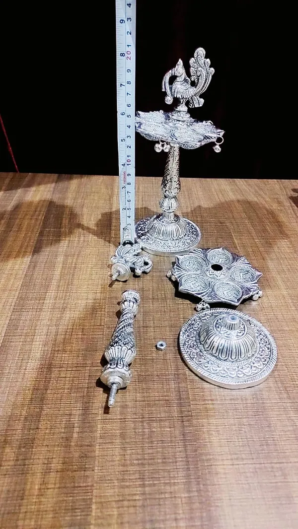 German_Silver_Antique_Peacock_Pooja_Diya_Stand_Pair