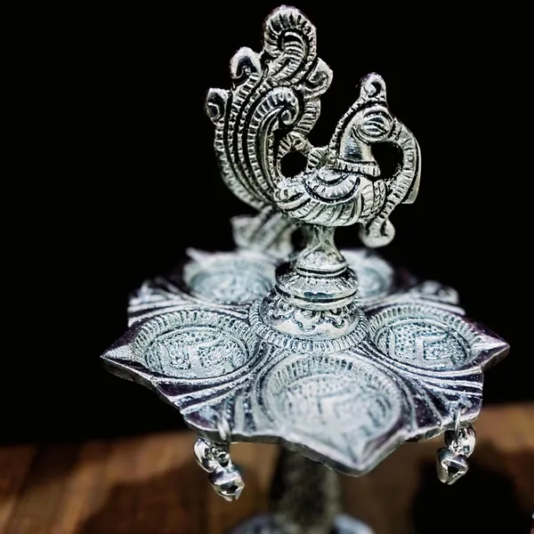 German_Silver_Antique_Peacock_Pooja_Diya_Stand_Pair