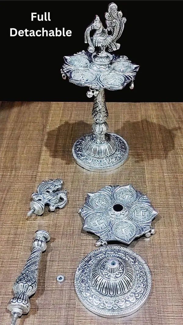 German_Silver_Antique_Peacock_Pooja_Diya_Stand_Pair