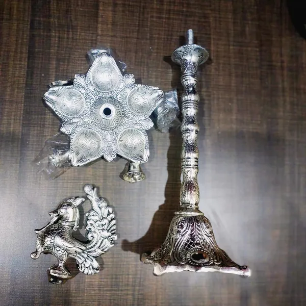German_Silver_Antique_Peacock_Pooja_Diya_Stand_Pair