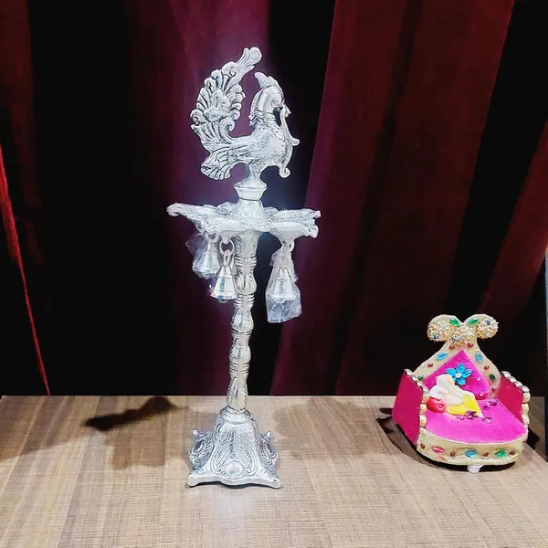 German_Silver_Antique_Peacock_Pooja_Diya_Stand_Pair