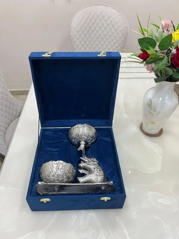 German_Silver_Antique_Embossed_Elephant_Double_Bowl_Platter