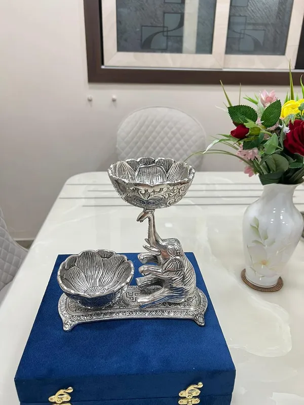 German_Silver_Antique_Embossed_Elephant_Double_Bowl_Platter
