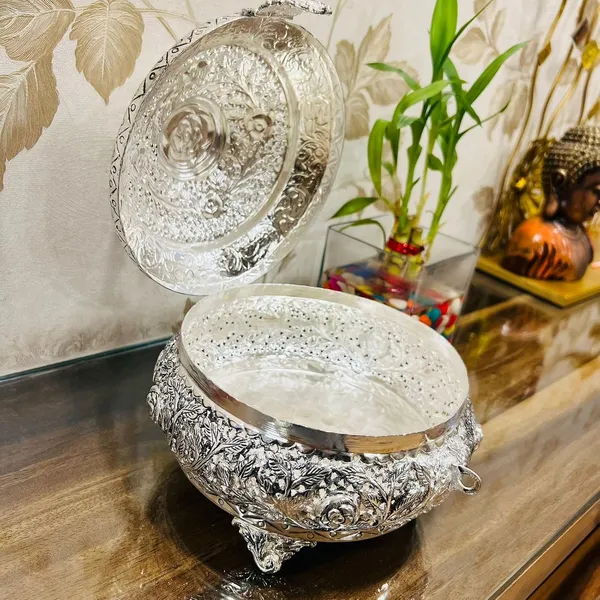 German_Silver_Antique_Engraved_Peacock_Dry_Fruit_Storage_Box