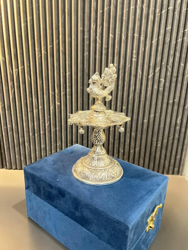 German_Silver_Antique_Peacock_Pooja_Diya_Stand