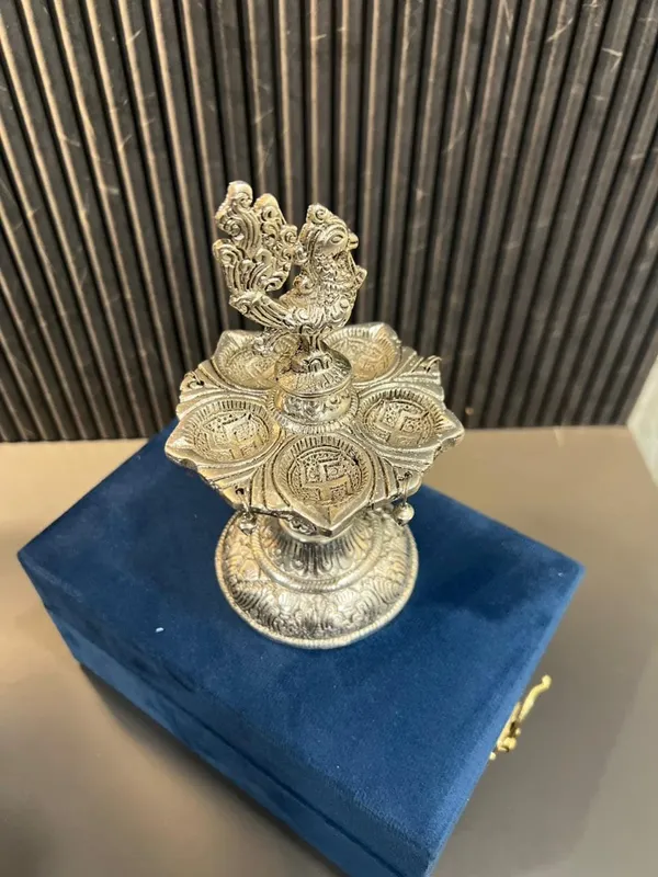 German_Silver_Antique_Peacock_Pooja_Diya_Stand