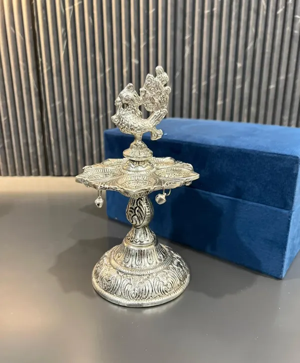 German_Silver_Antique_Peacock_Pooja_Diya_Stand