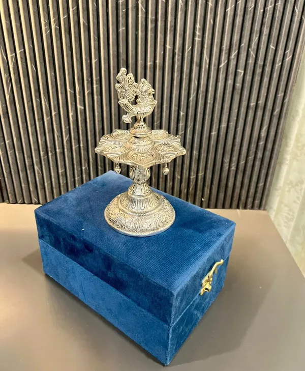 German_Silver_Antique_Peacock_Pooja_Diya_Stand