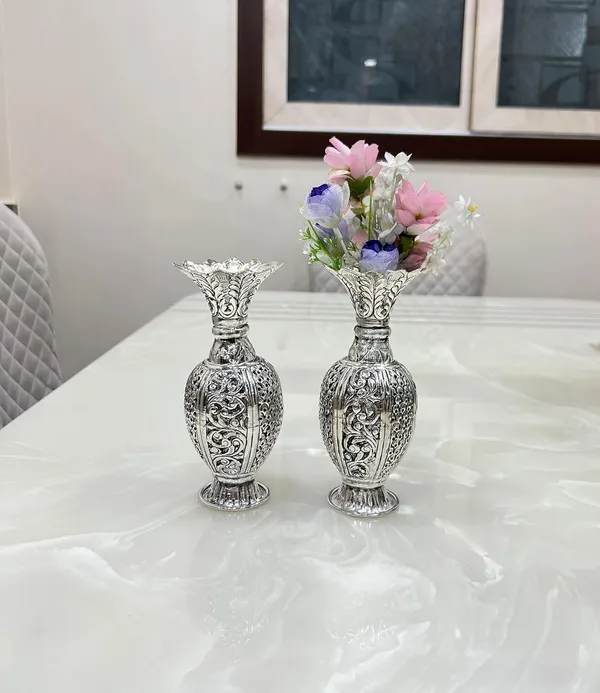 German_Silver_Polished_Decorative_Flower_Vase_Set_Of_2
