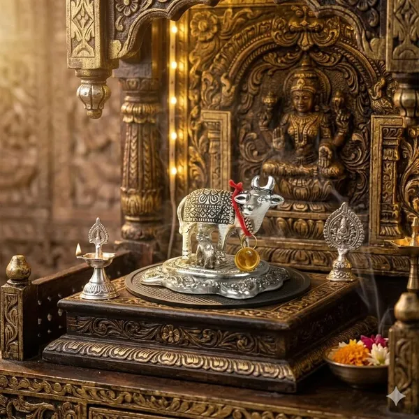 German_Silver_Kamdhenu_Cow_And_Calf_Decorative_Figurine