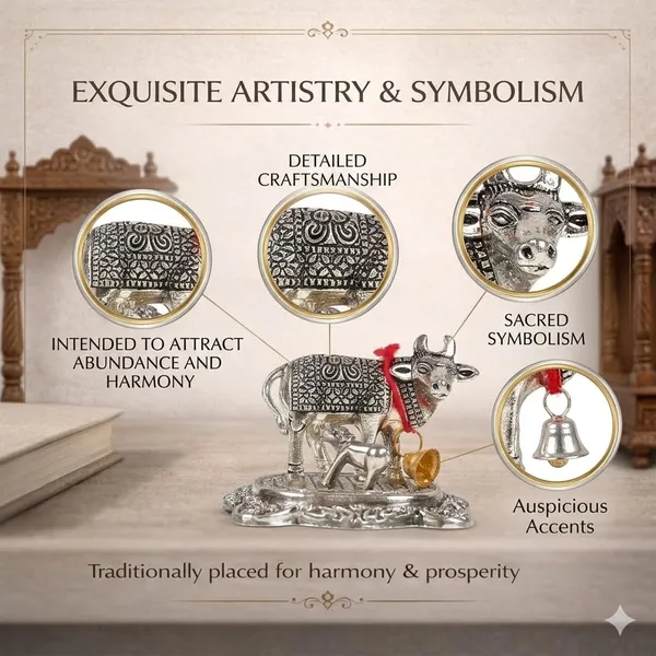 German_Silver_Kamdhenu_Cow_And_Calf_Decorative_Figurine