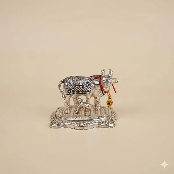 German_Silver_Kamdhenu_Cow_And_Calf_Decorative_Figurine