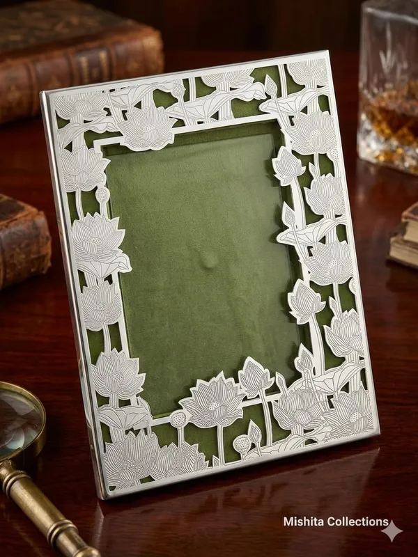 German_Silver_Pichwai_Rose_Motif_Photo_Frame