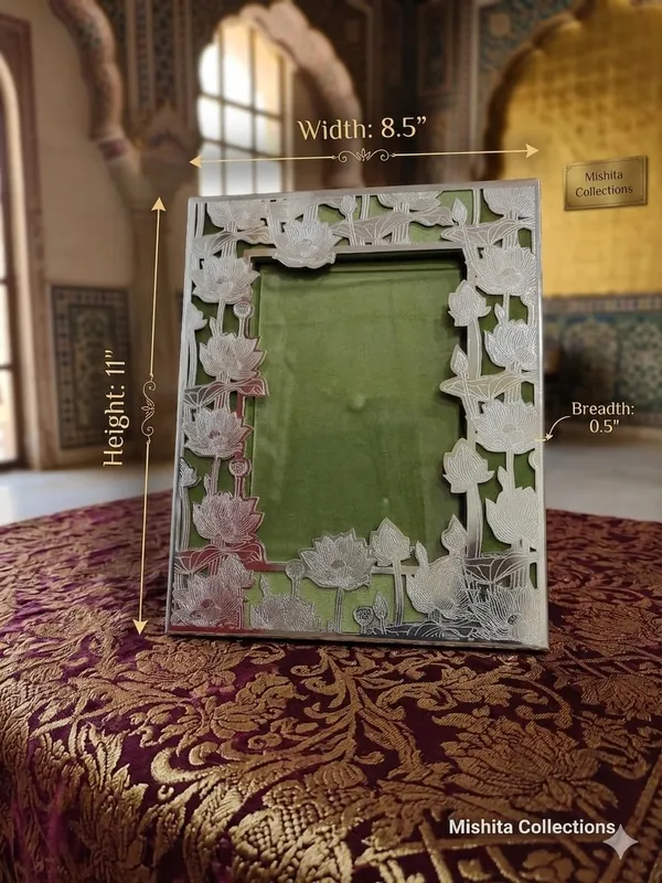 German_Silver_Pichwai_Rose_Motif_Photo_Frame