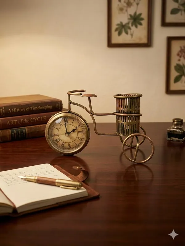 Iron_Bicycle_Shape_Pen_Stand_With_Clock_For_Office_Desk