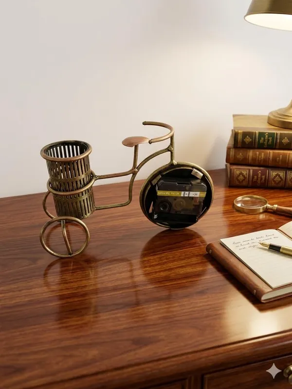 Iron_Bicycle_Shape_Pen_Stand_With_Clock_For_Office_Desk
