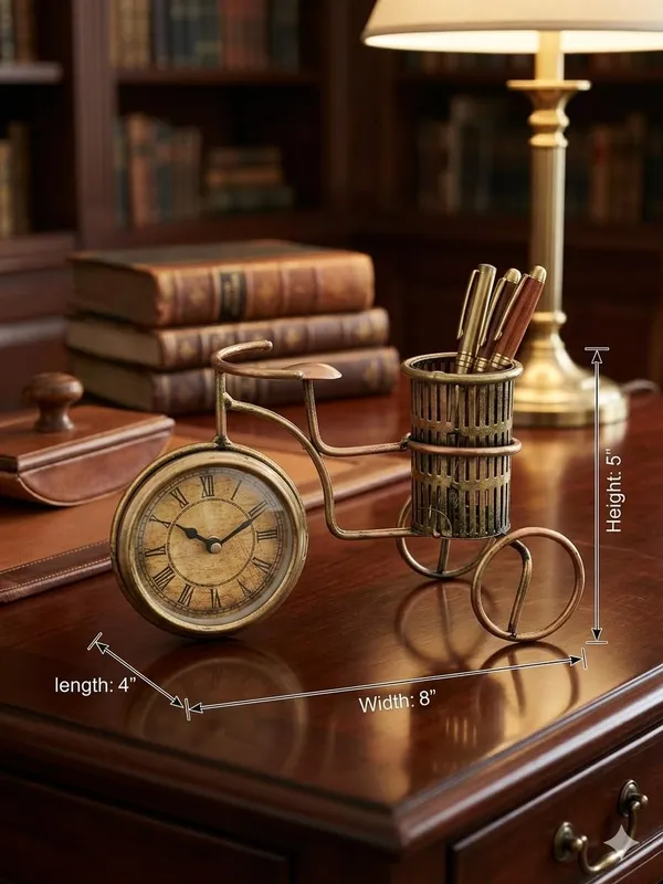 Iron_Bicycle_Shape_Pen_Stand_With_Clock_For_Office_Desk