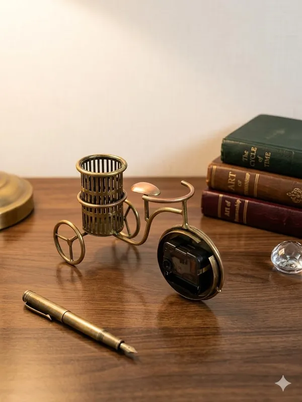 Iron_Bicycle_Shape_Pen_Stand_With_Clock_For_Office_Desk