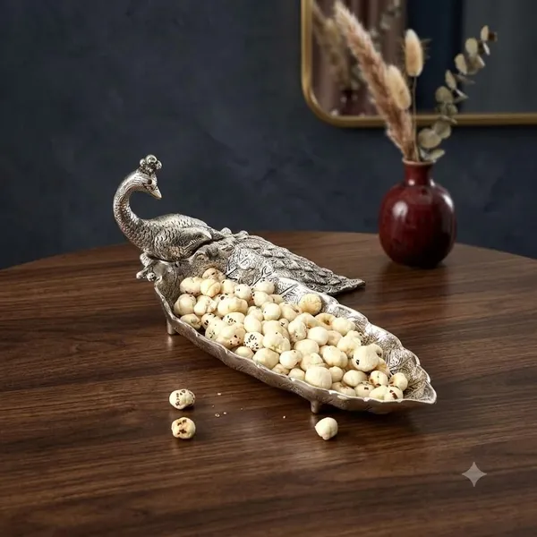 German_Silver_Antique_Peacock_Leaf_Serving_Platter