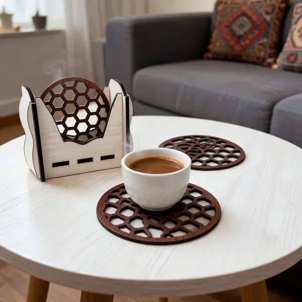 Mdf_Geometric_Honeycomb_Pattern_Coaster_Set
