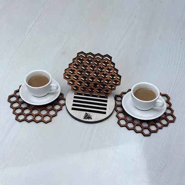Mdf_Nature_Honeycomb_Bee_Pattern_Table_Mat_Set