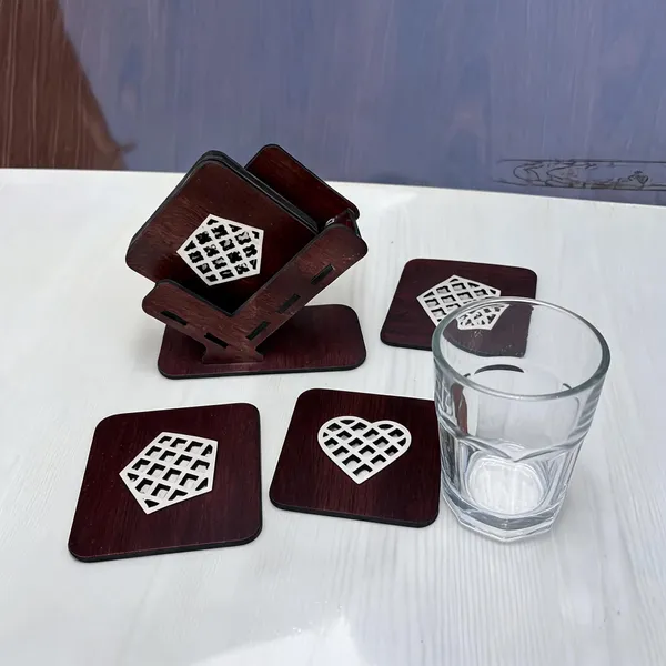 Mdf_Geometric_Pentagonal_Lattice_Inlay_Coaster_Set