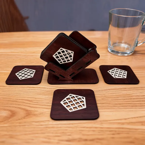 Mdf_Geometric_Pentagonal_Lattice_Inlay_Coaster_Set