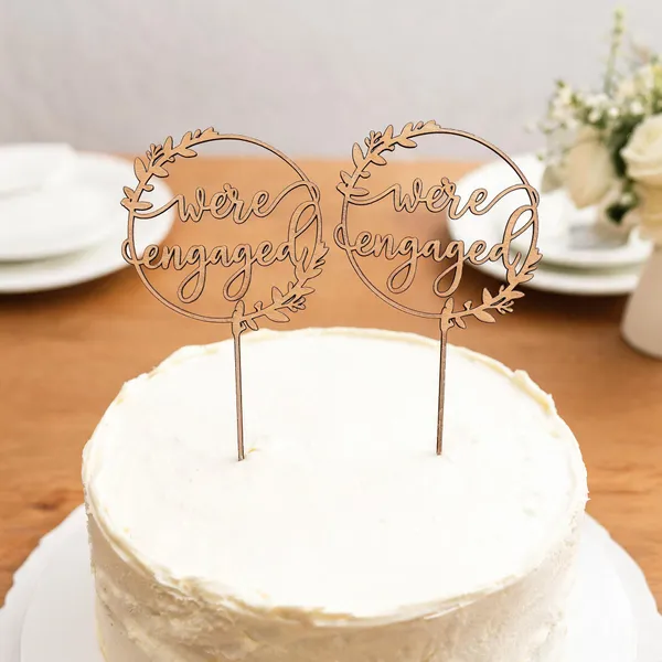 Mdf_Engagement_Floral_Circular_Cake_Topper_Pack_Of_2
