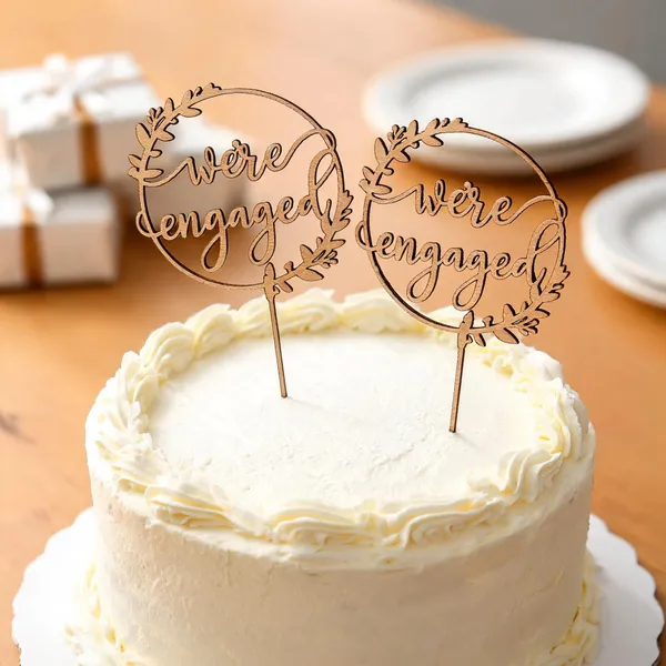 Mdf_Engagement_Floral_Circular_Cake_Topper_Pack_Of_2