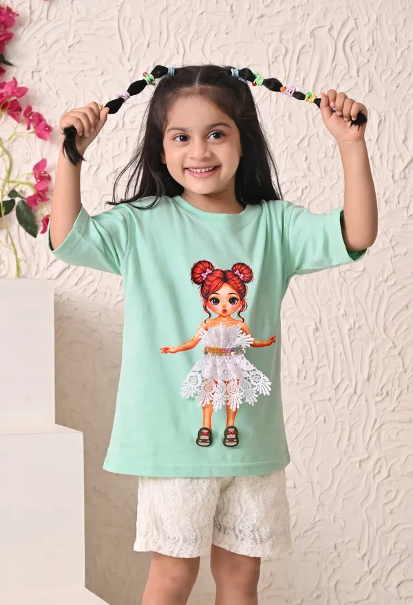 Mint_Green_Printed_T-Shirt_And_Shorts_Set_For_Girls